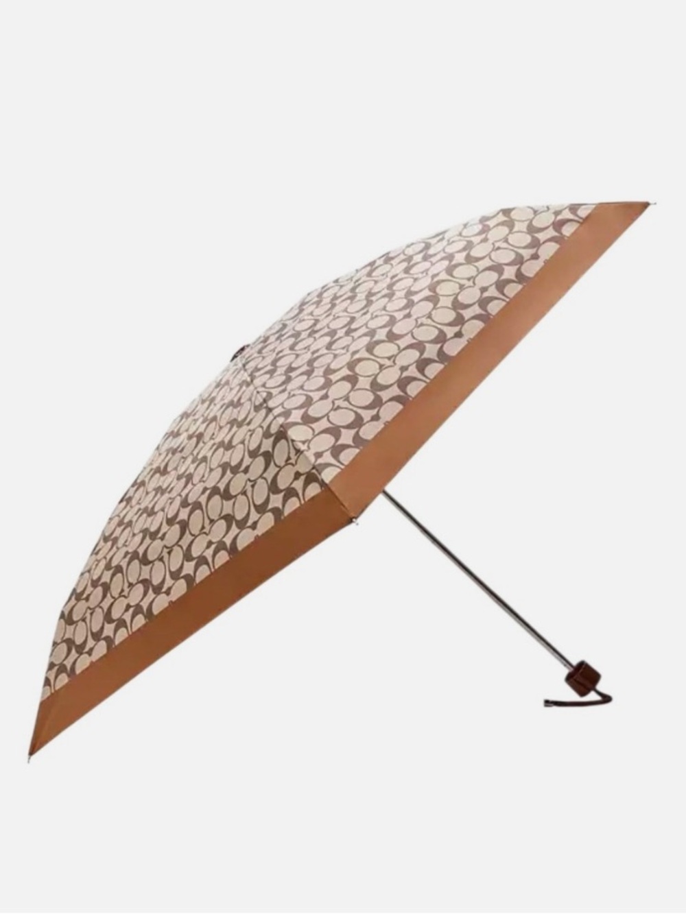 Coach Mini Umbrella Signature Print in Khaki/Saddle NWT